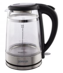 Gorenje Электрочайник 1.7л, 2,200 Вт, strix контроль, стекло, черный