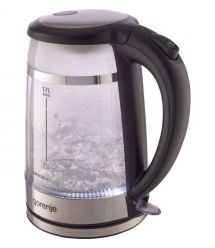Gorenje Электрочайник 1.7л, 2,200 Вт, strix контроль, стекло, черный