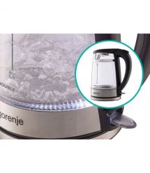 Gorenje Электрочайник 1.7л, 2,200 Вт, strix контроль, стекло, черный