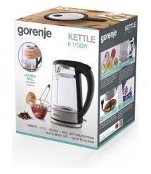 Gorenje Электрочайник 1.7л, 2,200 Вт, strix контроль, стекло, черный