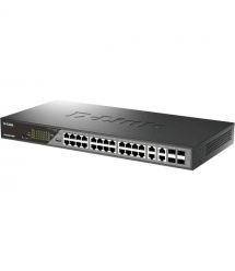 D-Link Коммутатор DSS-200G-28MP 24xGE PoE, 4xSFP/GE, 370W, Неуправляемый