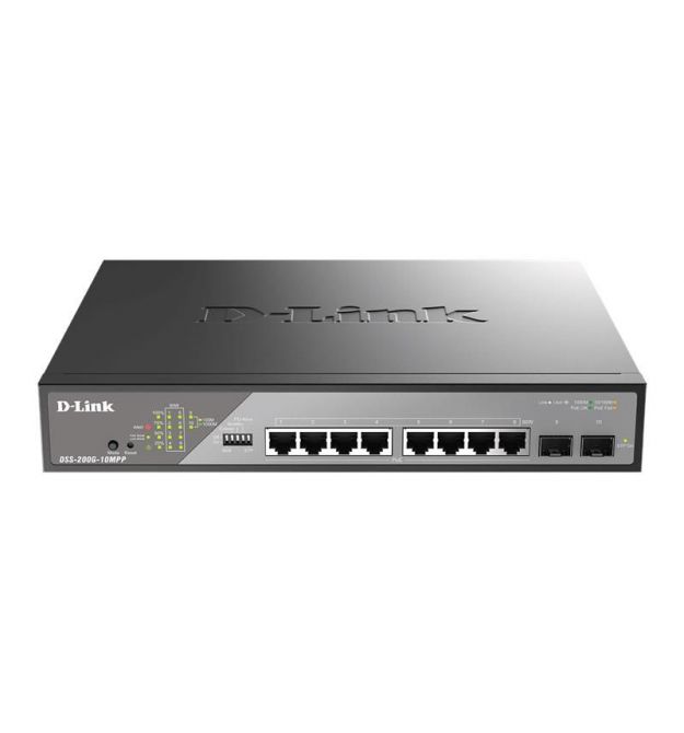 D-Link Коммутатор DSS-200G-10MPP 8xGE PoE, 2xSFP, 242Вт, Неуправляемій