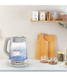 Tefal Электрочайник Glass Kettle 1.7л, стекло, с подсветкой, серебристо-серый