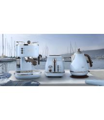 Delonghi Электрочайник Icona Vintage, 1.7л, нержавеющая сталь, голубой
