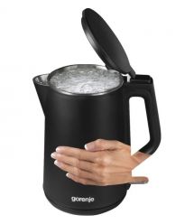 Gorenje Электрочайник, 1,5л, 2,200 Вт, корпус- нержав., Strix, матовый, черный