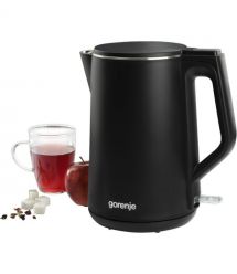 Gorenje Электрочайник, 1,5л, 2,200 Вт, корпус- нержав., Strix, матовый, черный