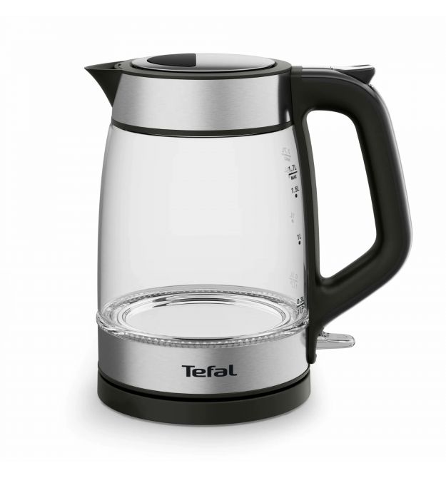 Tefal Электрочайник Glass Kettle 1.7л, стекло, с подсветкой, серебристо-черный