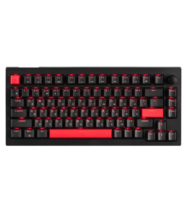 Lemokey Клавиатура механическая X4 84Key, Keychron Brown, USB-A, QMK/VIA, Hot-Swap, EN/UKR, Red led, чорний