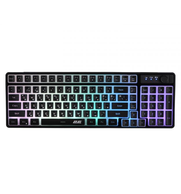 2E Gaming Клавиатура мембранная KG390 100key, USB-A/WL/BT, EN/UA, RGB, черный