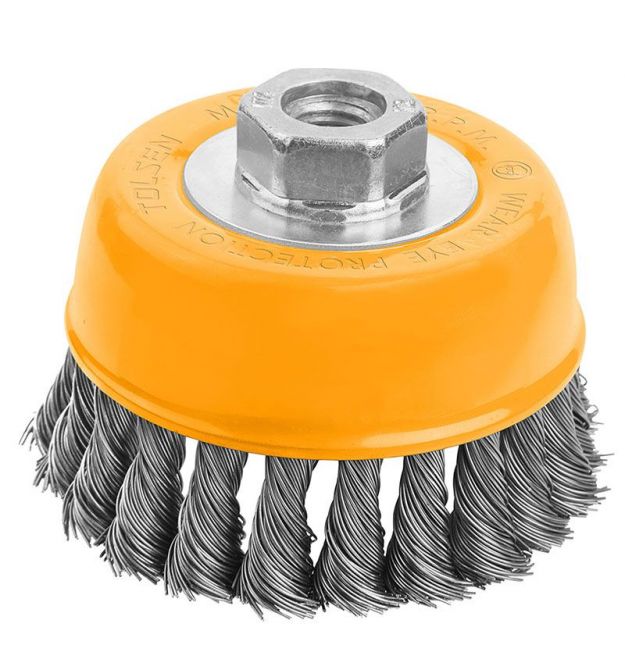 Tolsen Щетка чашечная Профи, торцевая, переплетенная проволока 0.5мм, 100мм, резьба M14