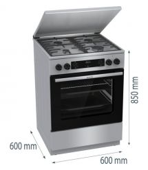 Gorenje Плита комби, 71л, 60x60см, дисплей, чугун, с крышкой, программатор IconLed,нерж