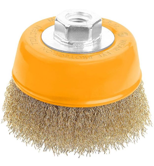 Tolsen Щетка чашечная Профи, торцевая, рифленая проволока 0.3мм, 75мм, резьба M14