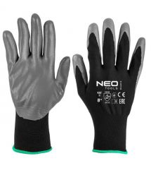 Neo Tools Перчатки рабочие комплект 12шт, полиэстер с нитриловым покрытием, р.8, серо-черный