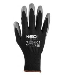 Neo Tools Перчатки рабочие комплект 12шт, полиэстер с нитриловым покрытием, р.9, серо-черный