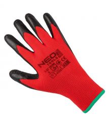 Neo Tools Перчатки рабочие комплект 12шт, полиэстер с латексным покрытием, р.8, красно-черный