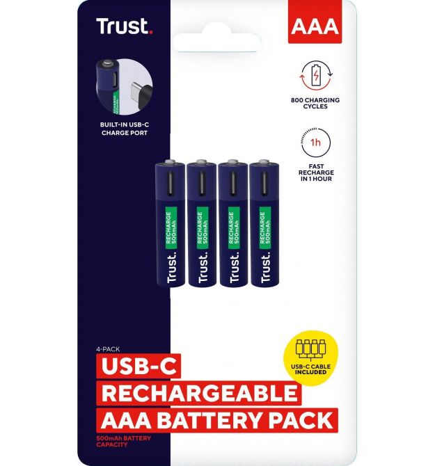 Trust Акумулятор AAА 400 мАг, TYPE-C, 4 шт, синий