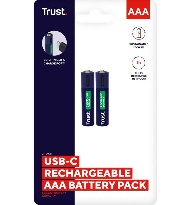 Trust Акумулятор AAА 400 мАг, TYPE-C, 2 шт, синий