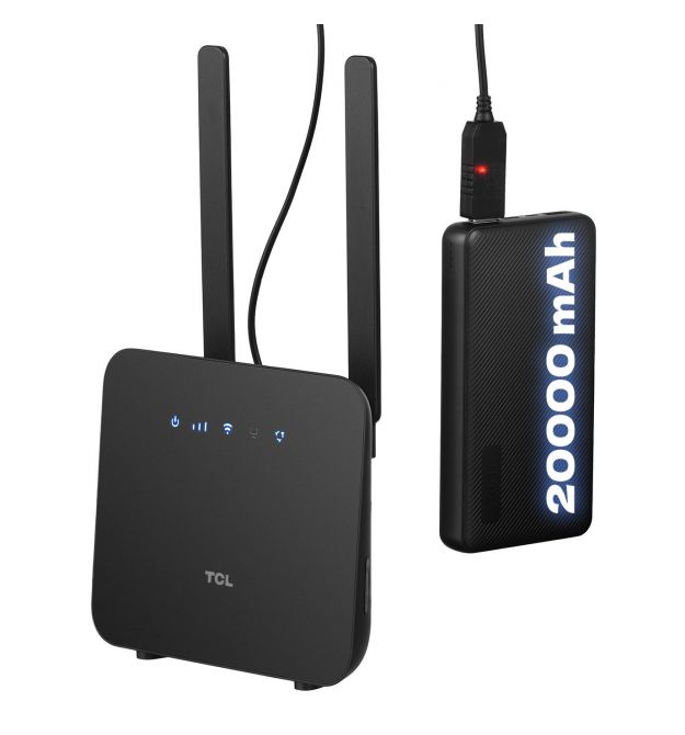 TCL Маршрутизатор LINKHUB (HH42CV2) LTE, Wi-Fi4, 1xFE LAN/WAN, 1xFE LAN, 2xSMA, Чорний + Power Bank 20000мА
