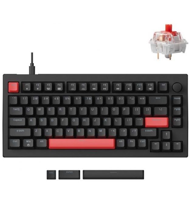 Lemokey Клавиатура механическая X4 84Key, Keychron Red, USB-A, QMK/VIA, Hot-Swap, EN/UKR, Red led, чорний