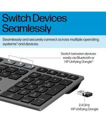 HP Клавиатура мембранная 720 Multi-Device Rechargeable, 109key, WL/BT, EN/UK, чорний