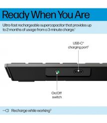 HP Клавиатура мембранная 720 Multi-Device Rechargeable, 109key, WL/BT, EN/UK, чорний