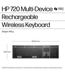 HP Клавиатура мембранная 720 Multi-Device Rechargeable, 109key, WL/BT, EN/UK, чорний