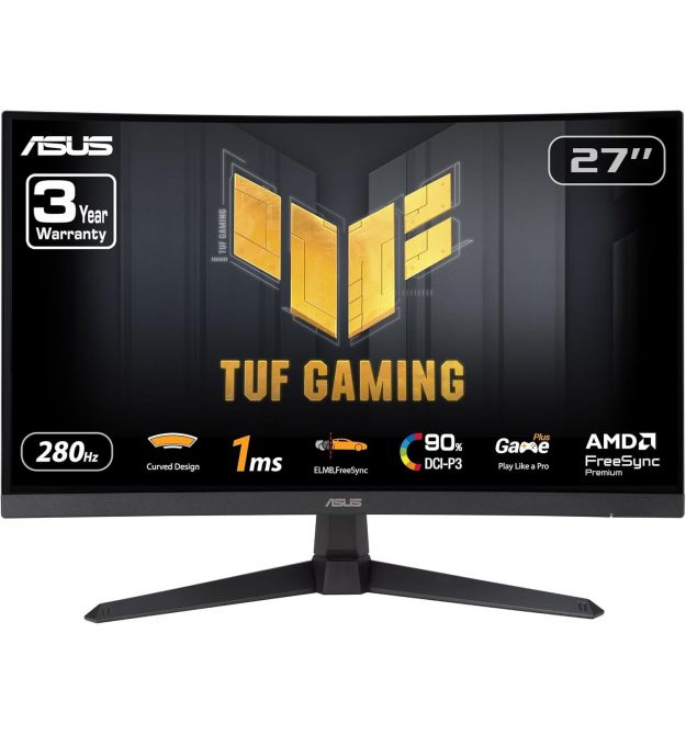 ASUS Монитор 27" TUF Gaming VG27VQM1B DVI, 2xHDMI, DP, MM, VA, 280Hz, 1ms, DCI-P3 90%, CURVED, AdaptiveSync