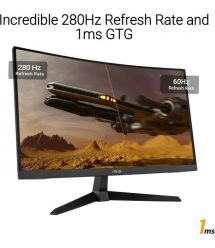 ASUS Монитор 27" TUF Gaming VG27VQM1B DVI, 2xHDMI, DP, MM, VA, 280Hz, 1ms, DCI-P3 90%, CURVED, AdaptiveSync