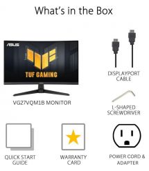 ASUS Монитор 27" TUF Gaming VG27VQM1B DVI, 2xHDMI, DP, MM, VA, 280Hz, 1ms, DCI-P3 90%, CURVED, AdaptiveSync
