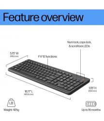 HP Клавиатура мембранная 220, 104key, WL, EN/UK, чёрный