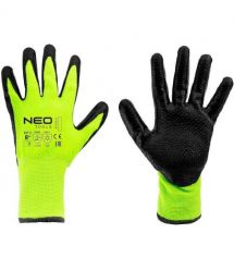 Neo Tools Перчатки рабочие, утепленные, латексное покрытие, полиэстер, р.8, зелено-черные