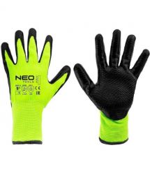 Neo Tools Перчатки рабочие, утепленные, латексное покрытие, полиэстер, р.9, зелено-черные