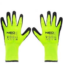 Neo Tools Перчатки рабочие, утепленные, латексное покрытие, полиэстер, р.9, зелено-черные