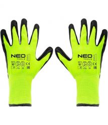 Neo Tools Перчатки рабочие, утепленные, латексное покрытие, полиэстер, р.10, зелено-черные