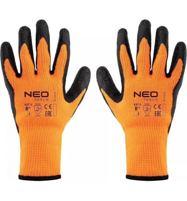 Neo Tools Перчатки рабочие, латексное покрытие, полиэстер, р.8, оранжево черные