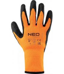 Neo Tools Перчатки рабочие, латексное покрытие, полиэстер, р.8, оранжево черные