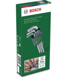 Bosch Ключи шестигранные, набор 9шт, шаровидный наконечник, 1.5-10мм, CrV