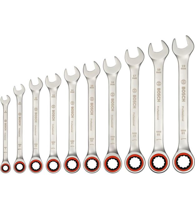Bosch Ключи комбинированные, набор 10шт, 8-19мм