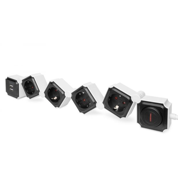 Digitus Блок розеток Flexible, 4xSchuko 16A, 2xUSB 2.4A, выключатель