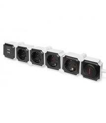 Digitus Блок розеток Flexible, 4xSchuko 16A, 2xUSB 2.4A, выключатель