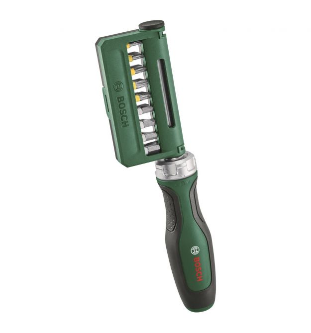Bosch Отвертка с трещоткой, 18 бит, 225мм, сталь CrV