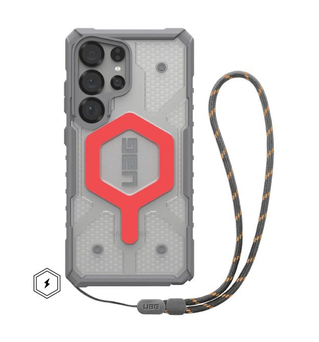 UAG Чехол+ремешок для Samsung Galaxy S25 Ultra, Pathfinder Clear with Magnet Bundle, Active Lava Lanyard