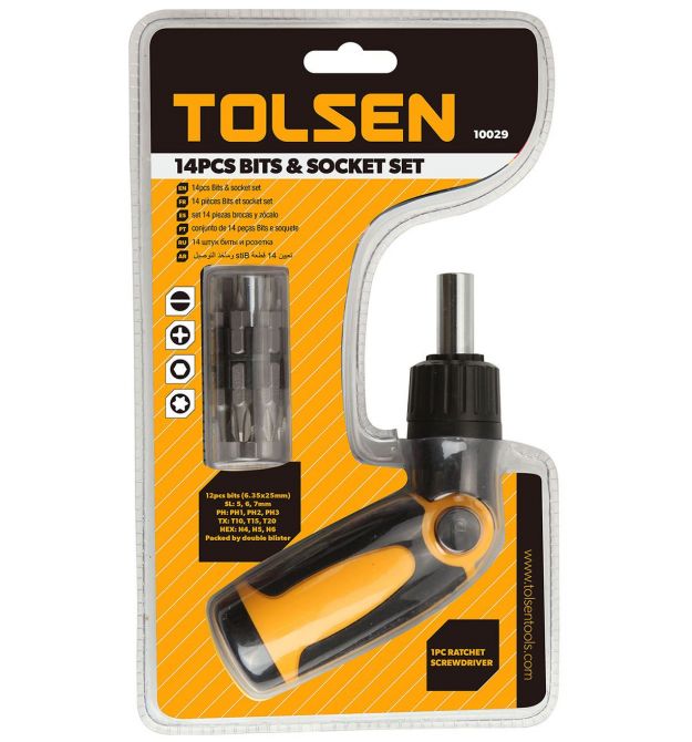 Tolsen Биты, набор 4шт, 1/4", битодержатель, SL, PH, TX, HX, CrV