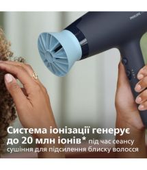 Philips Фен 3000 Series, 2100Вт, режимов-3, дифузор, иониз-я, хол. обдув, синий
