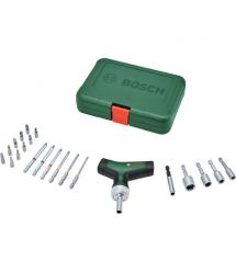 Bosch Отвертка с трещоткой, т-подлебная рукоятка, 20 насадок, 109мм, кейс, сталь CrV