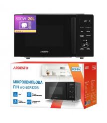 ARDESTO Микроволновая печь, 20л, электр. управл., 800Вт, гриль, дисплей, откр.ручкой, черный
