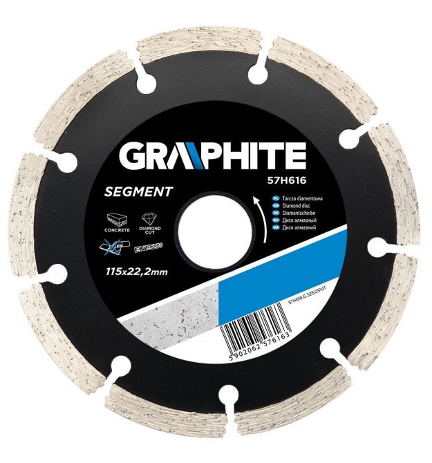 Graphite Диск алмазный, сегментный, высота сегмента 8мм, 115х22.2мм