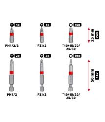 Einhell Биты, набор 42шт, HEX, PH, PZ, Torx, 50мм, кейс