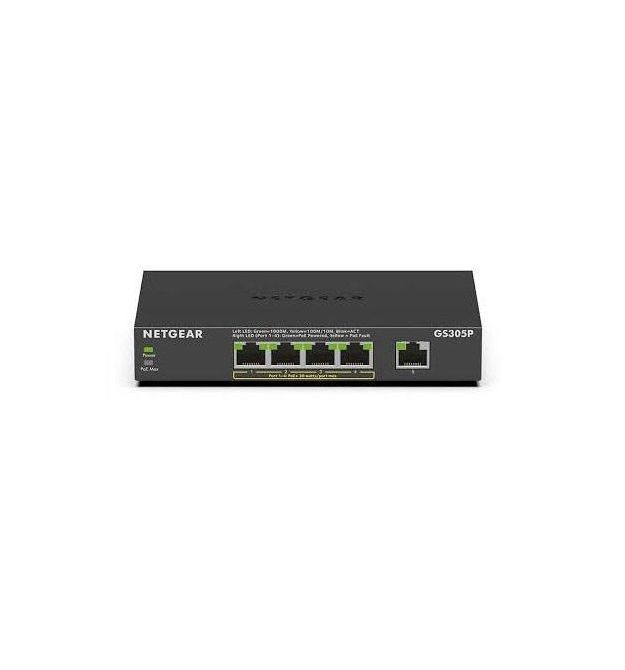 NETGEAR Коммутатор GS305Pv2 4xGE PoE+ (63Вт), 1xGE, неуправляемый