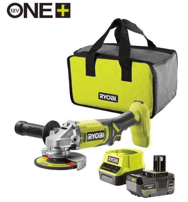 Ryobi Шлифмашина угловая аккумуляторная ONE+ RAG18125-1C40S 125мм 18В 1х4А·ч 9000об·мин 2.2кг сумка